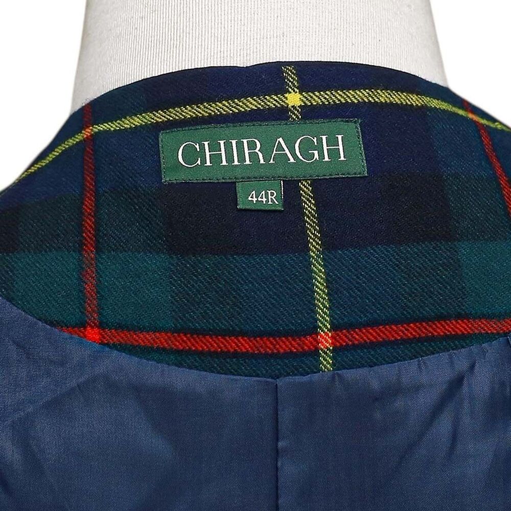 Mens Vest 44R Tartan Plaid Wool Blue Green Yellow Lapel Waistcoat Formal Wedding - Picture 3 of 9